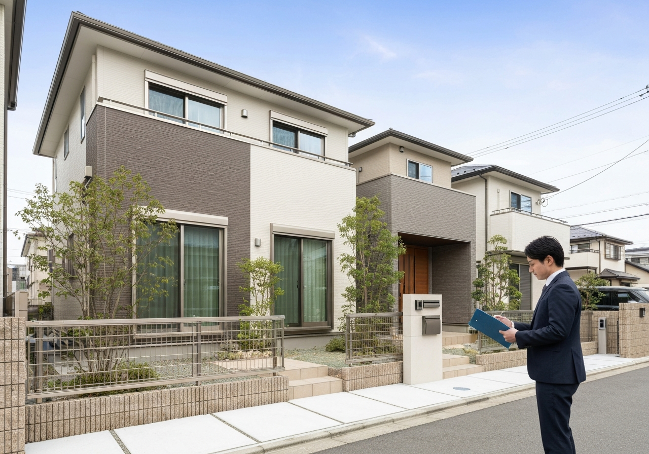 不動産鑑定士が住宅の評価を行っている様子