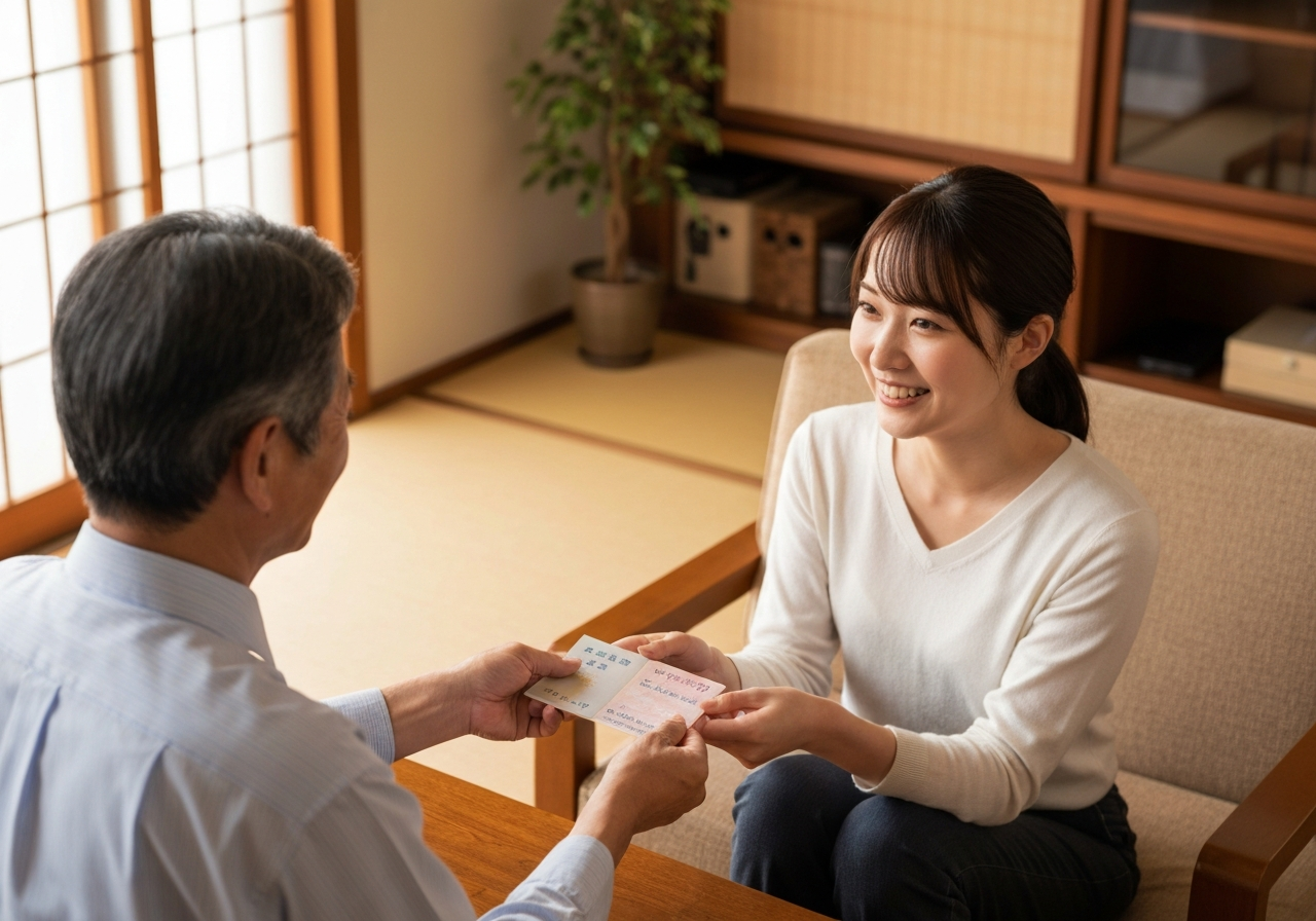 生前の父親から贈与（特別受益）を受ける娘のイメージ