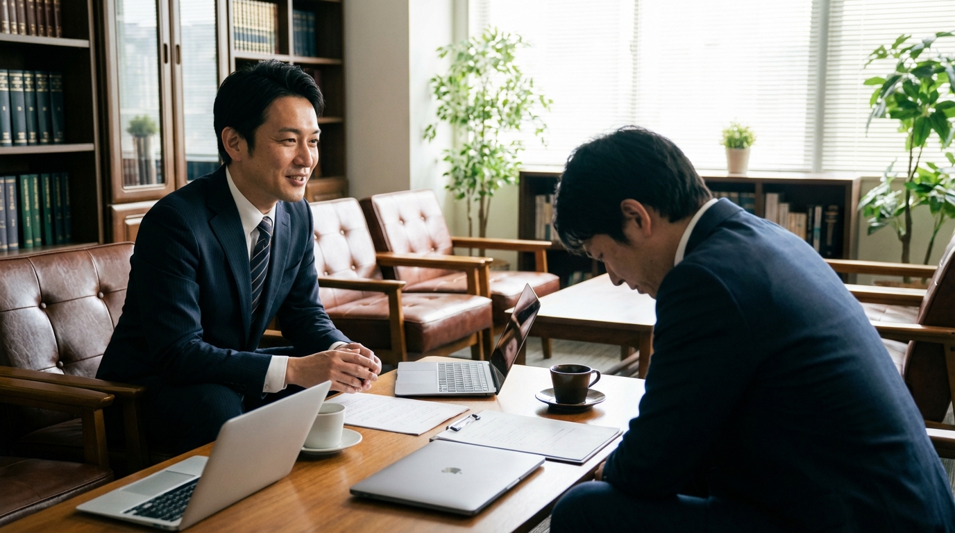 法律事務所で弁護士に借金問題について相談する個人事業主